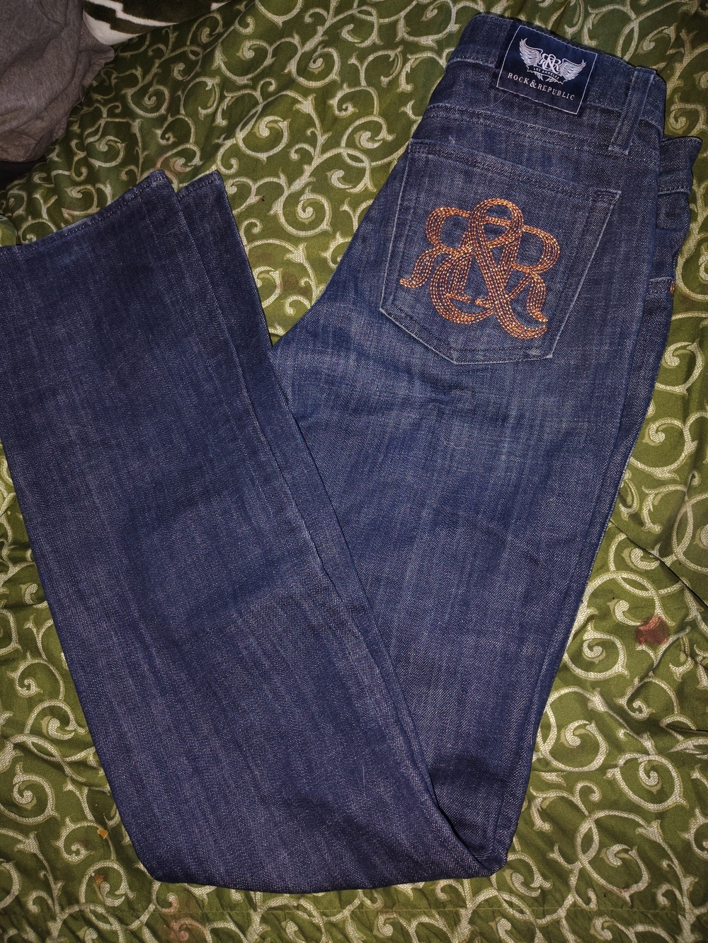 Rock & Republic Dark Blue Boot-Cut Jeans with Embellished Pocket